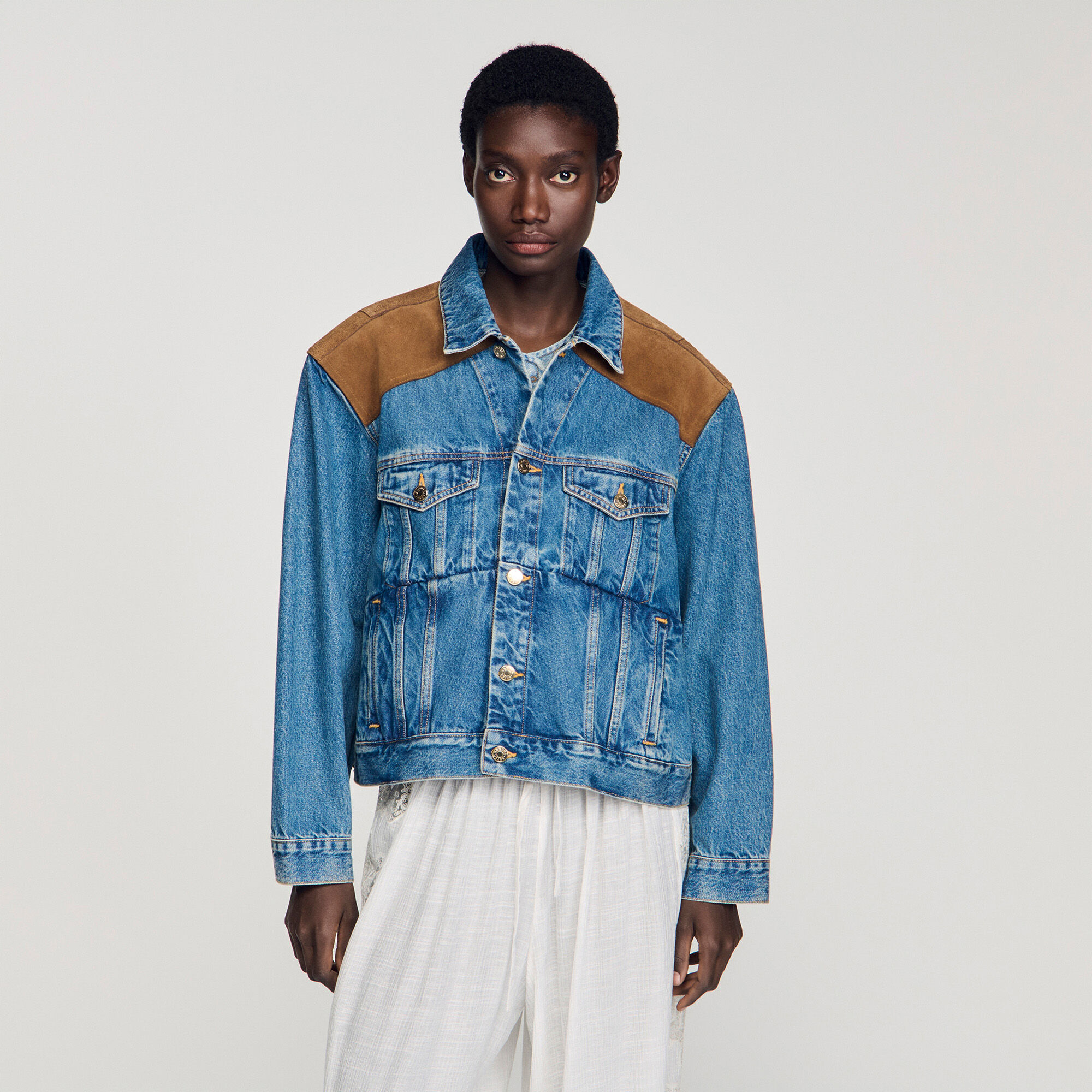 Denim and suede jacket