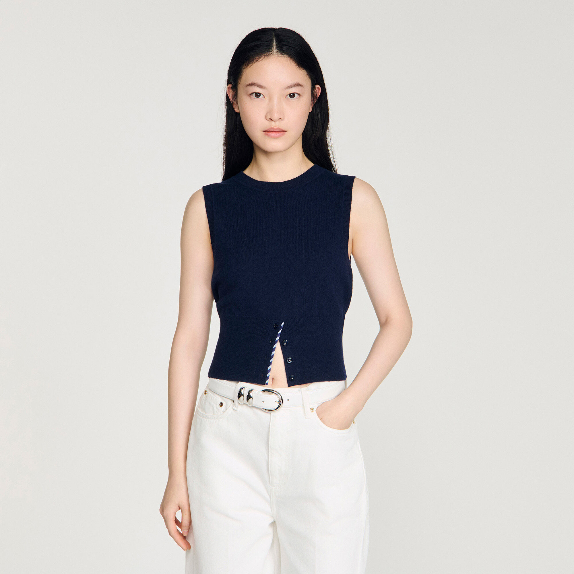 Cropped striped wool-cashmere sweater