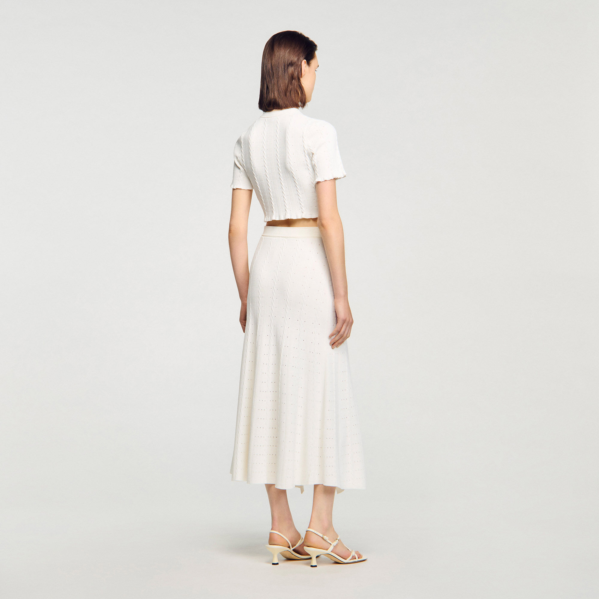Pointelle knit midi skirt