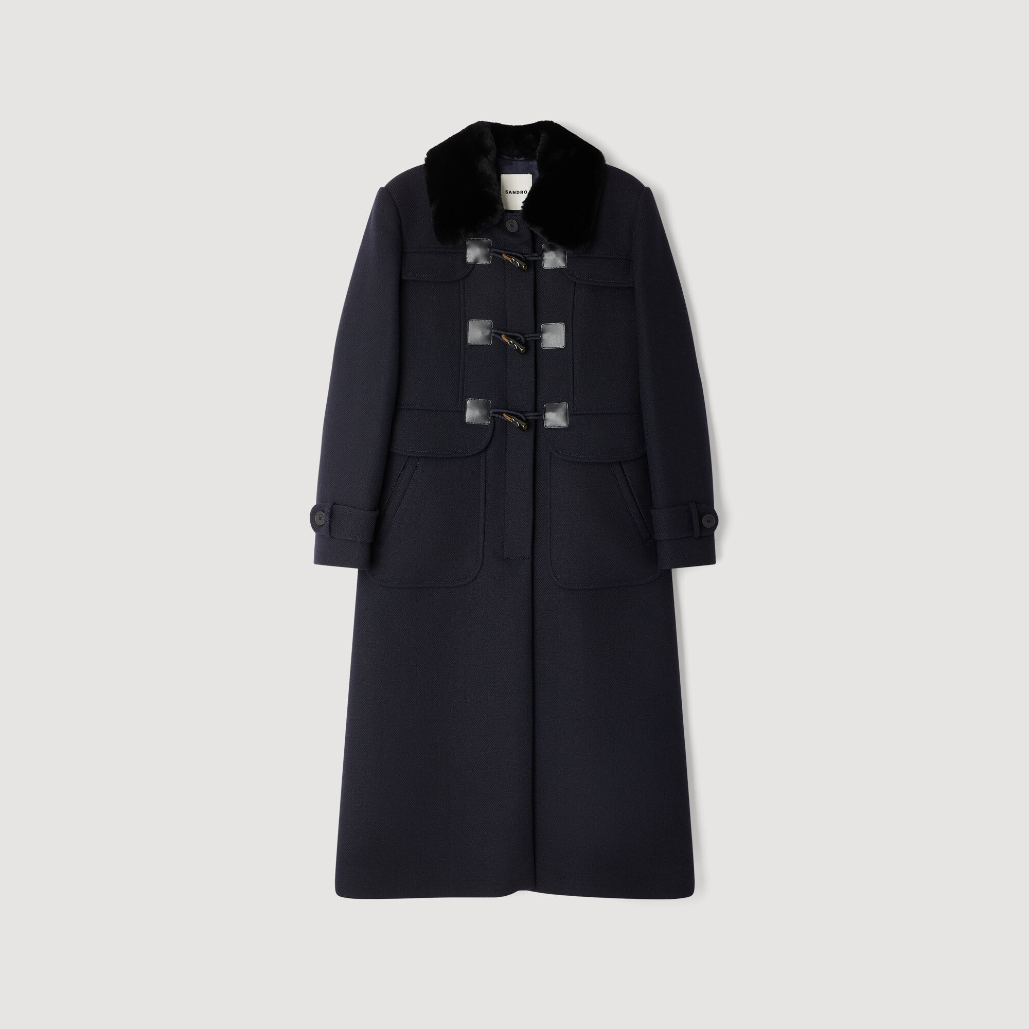 Coat with removable shearling collar