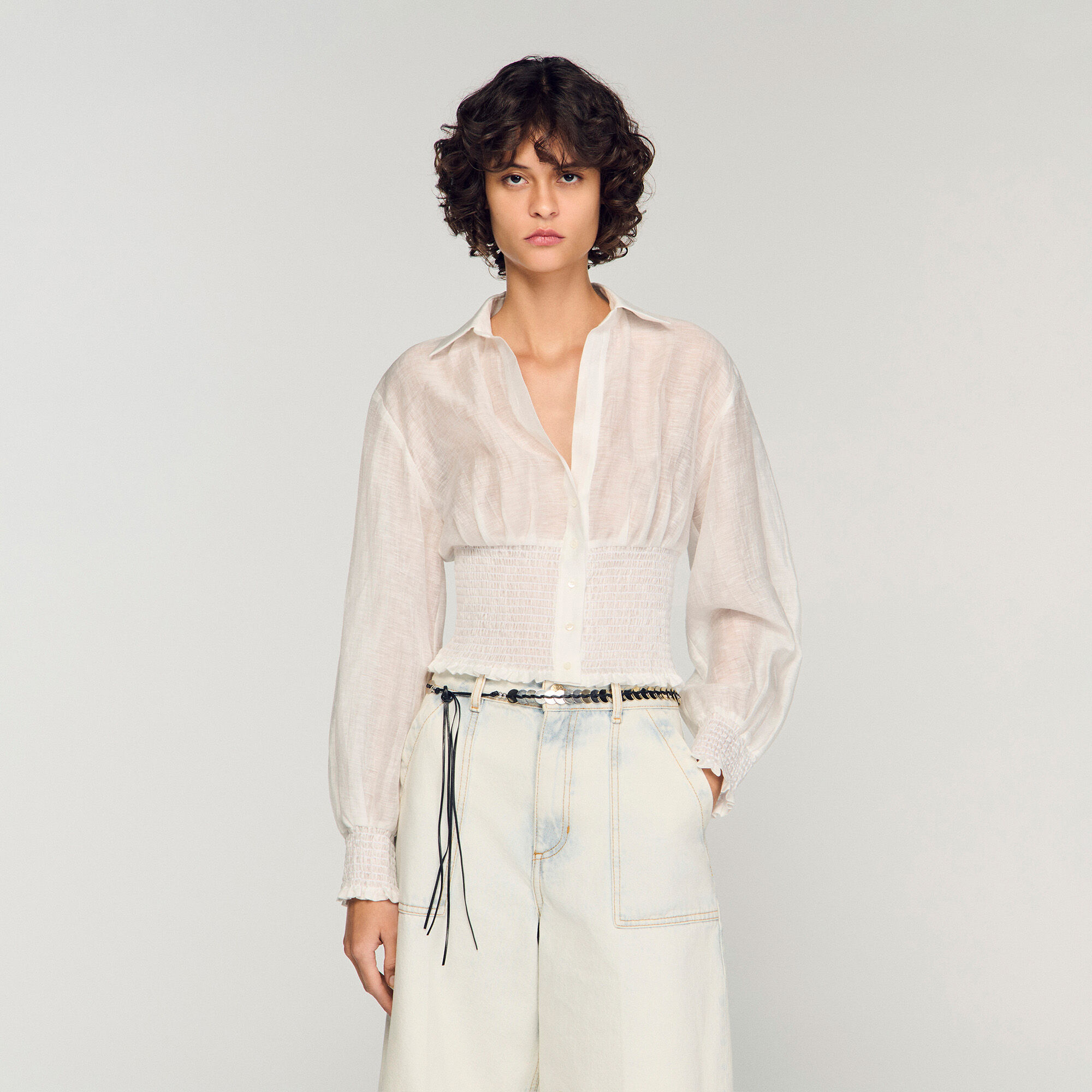 Smocked linen shirt
