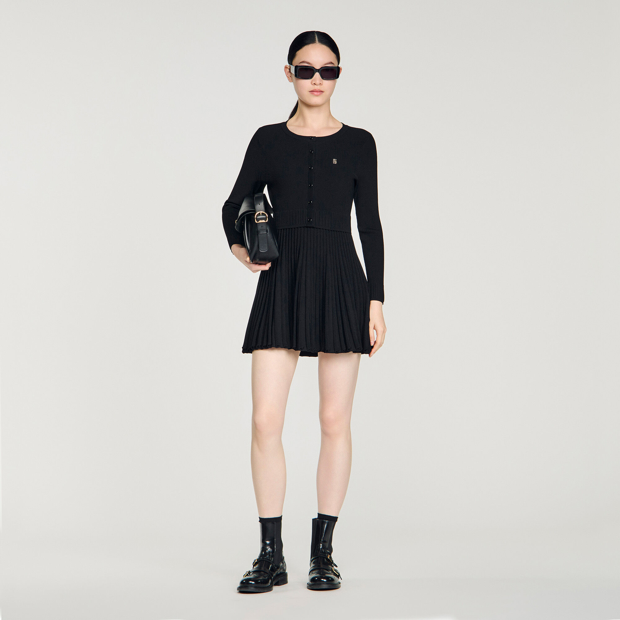 Pleated knit mini dress