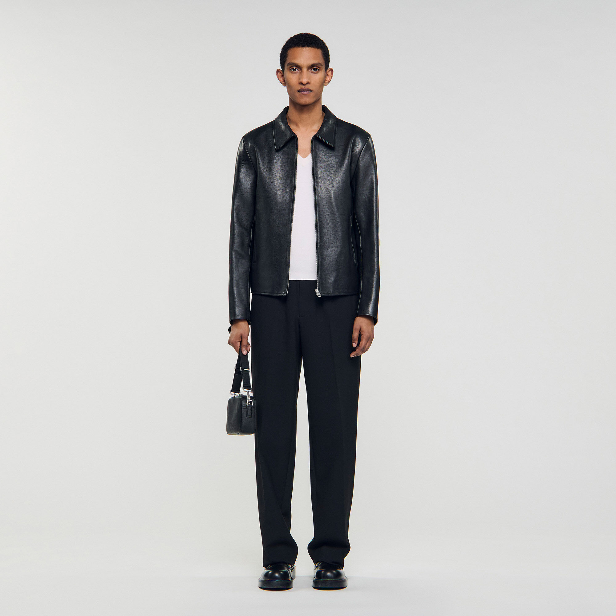 Zip-up leather jacket
