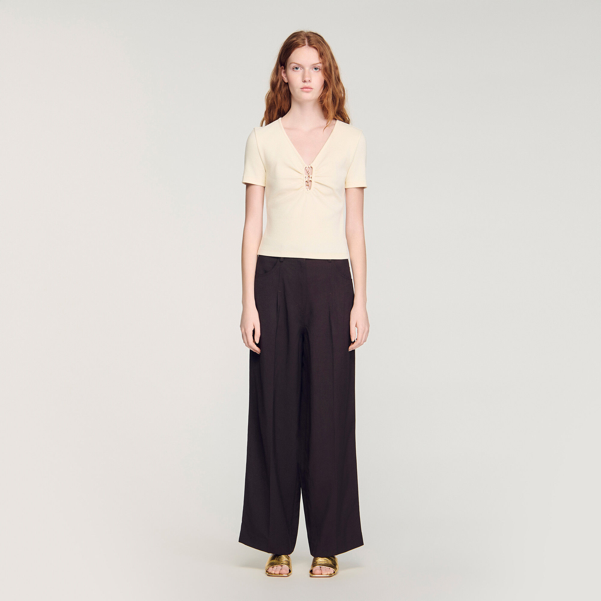 Jewelled cropped cotton T-shirt