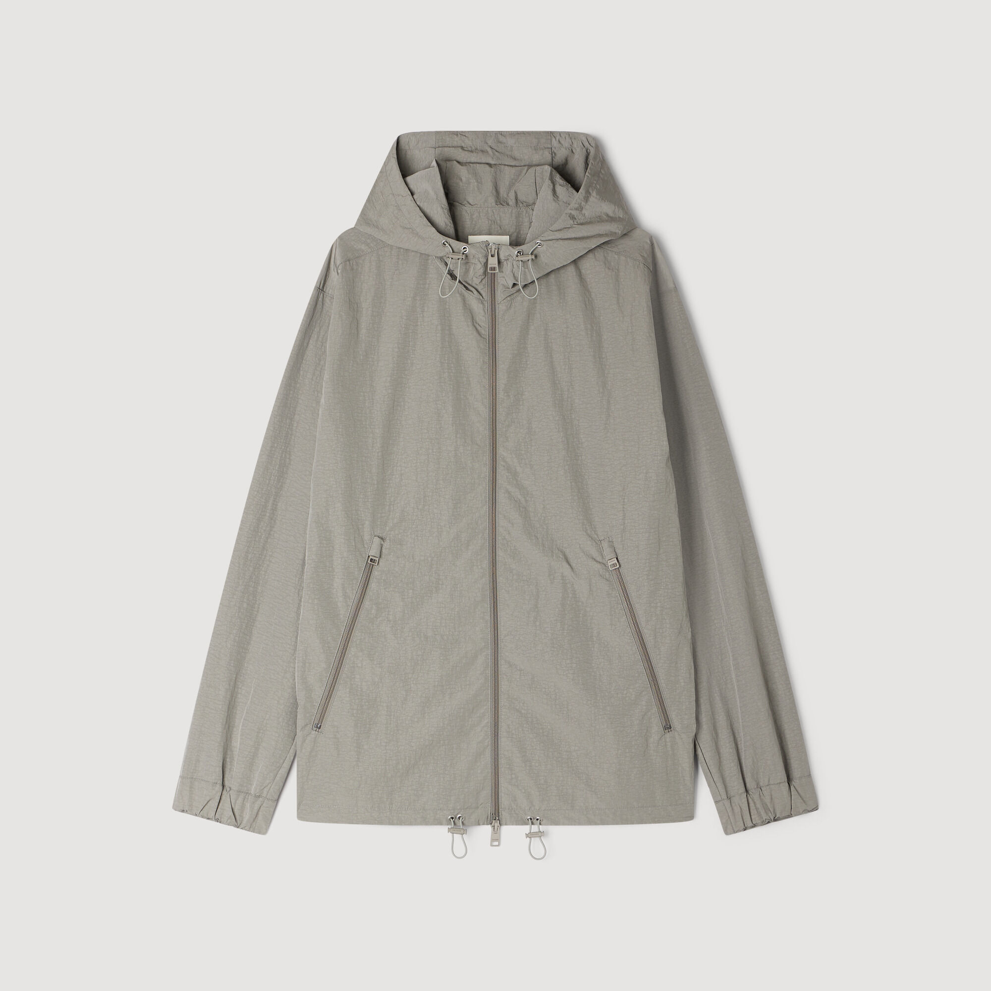 Technical hooded zip-up jacket