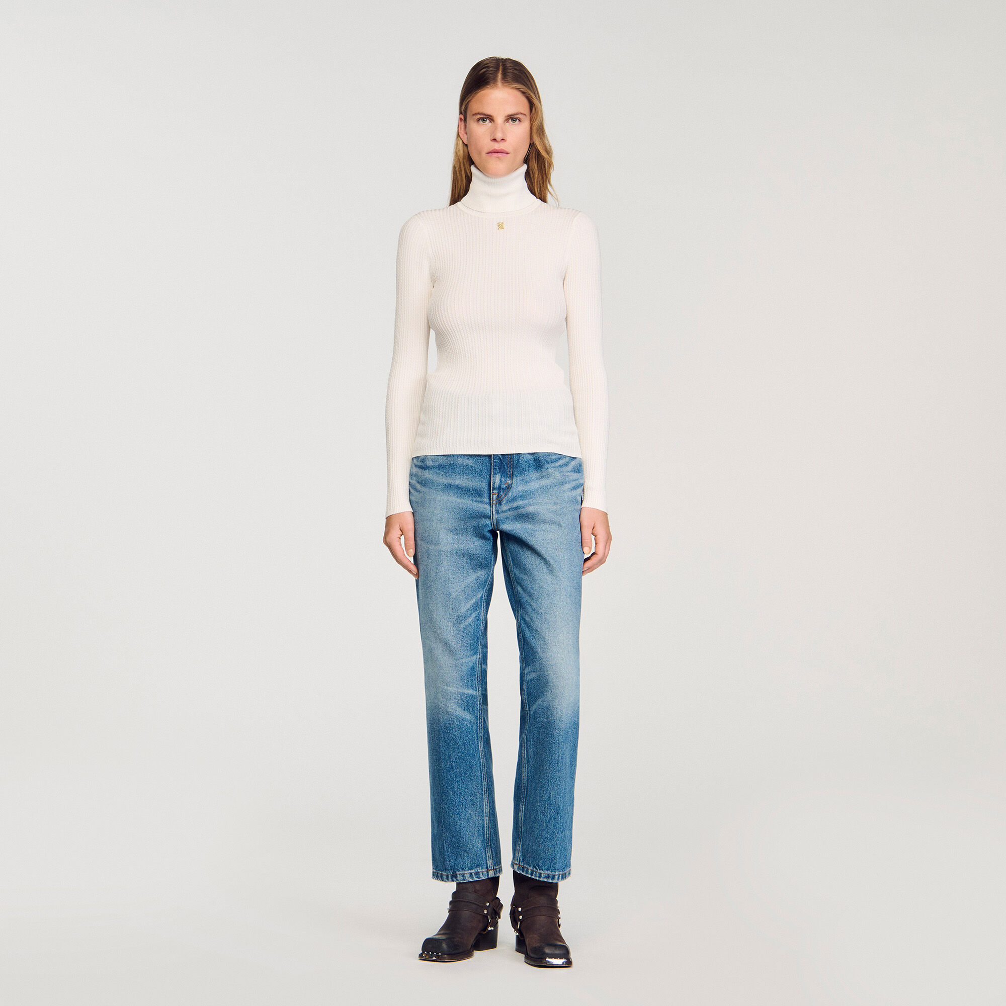 Cable-knit turtleneck sweater