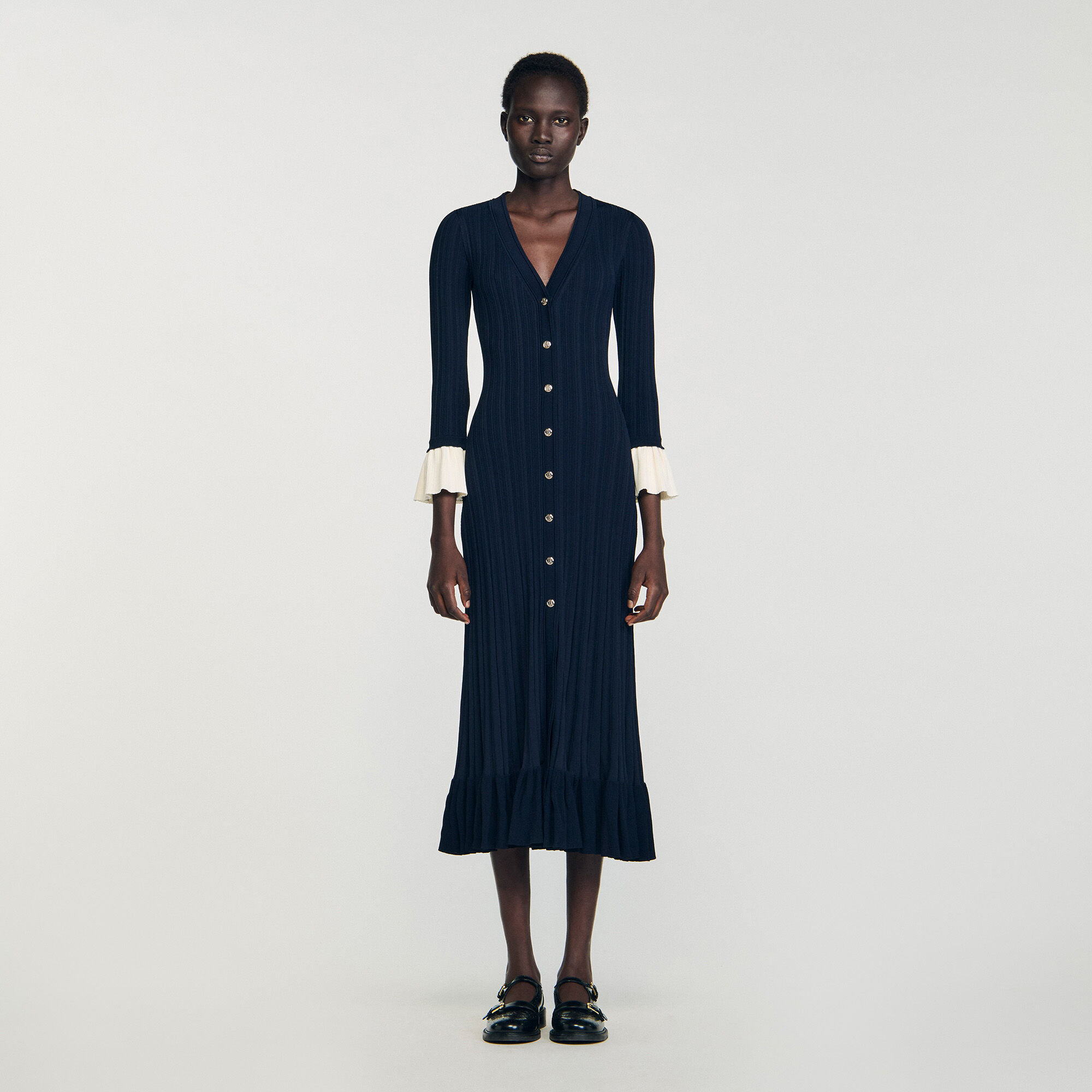 Two-tone knit midi dress