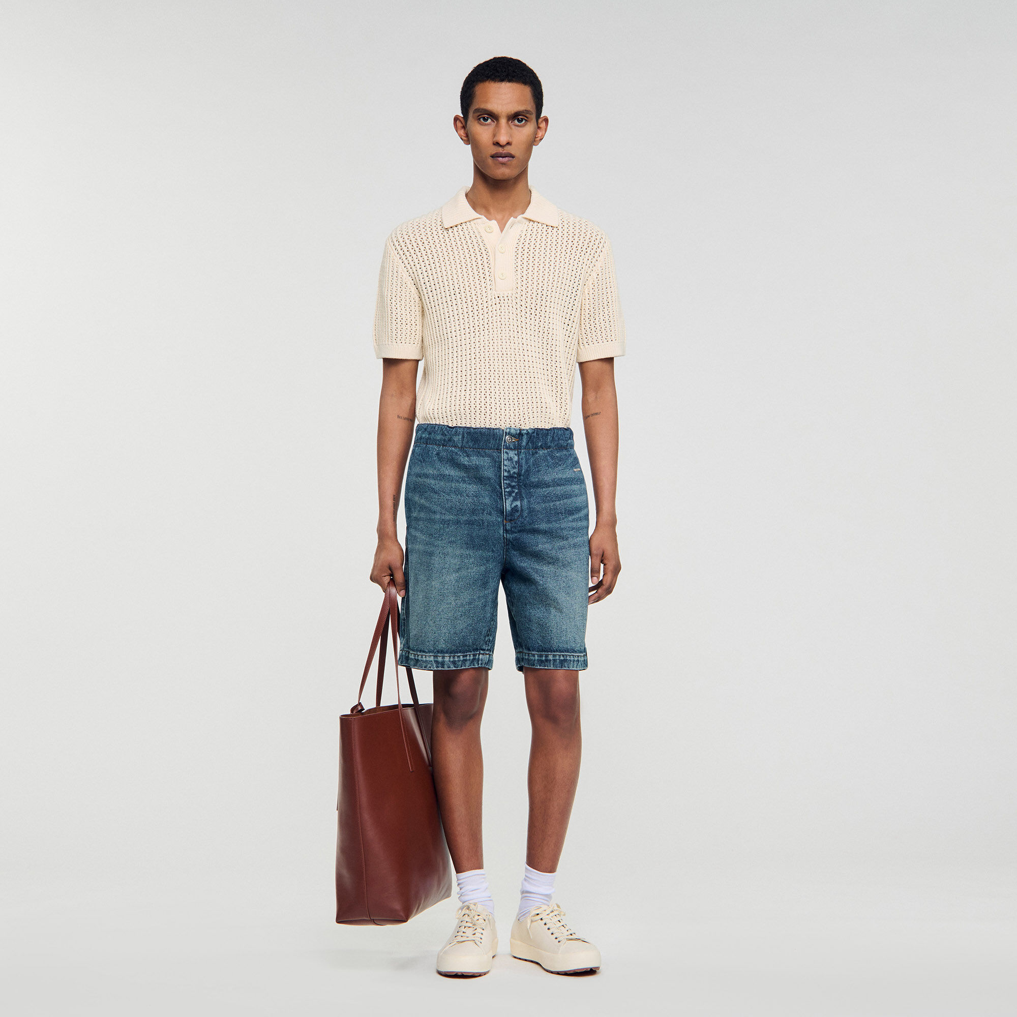 Elasticated denim shorts