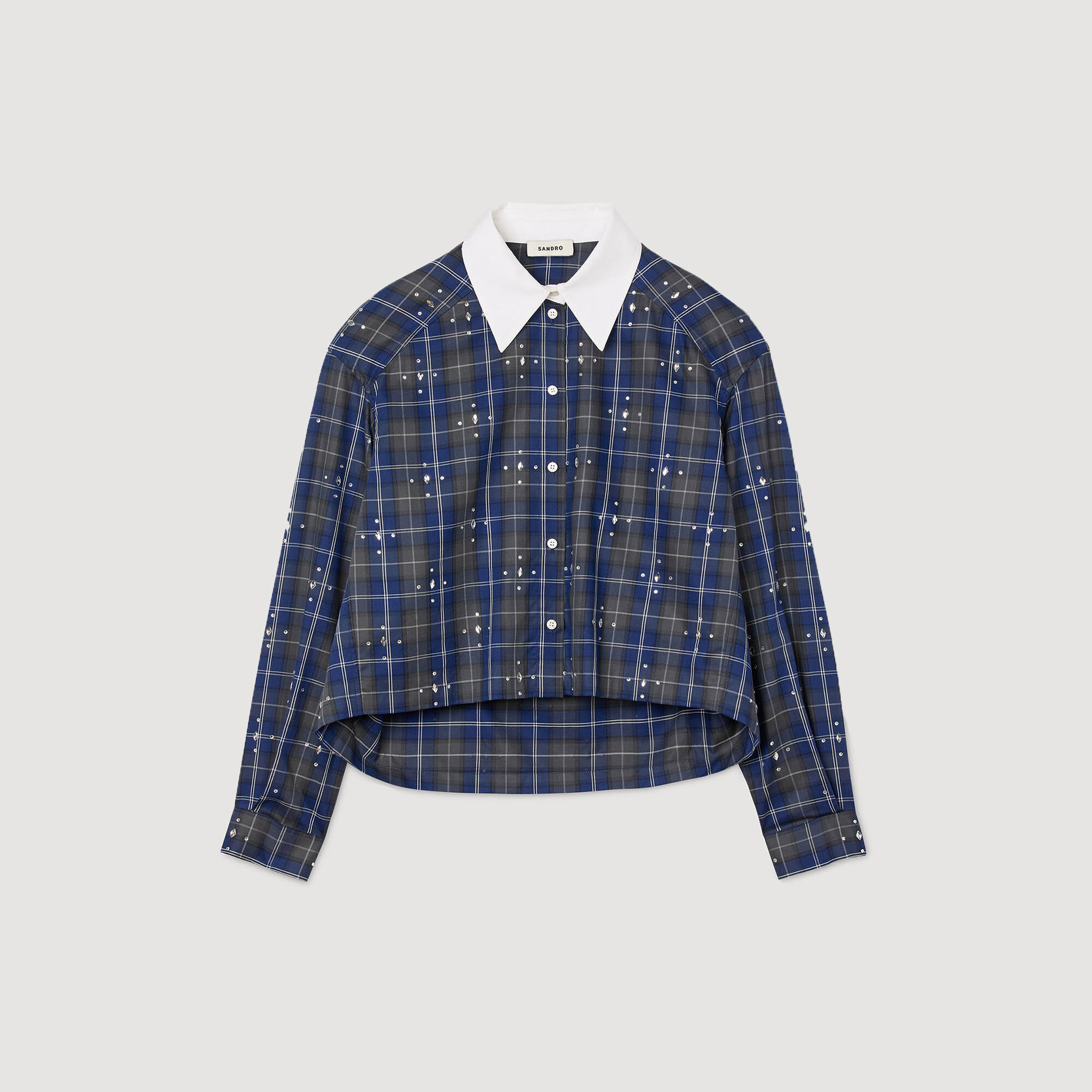Rhinestone checkered collar shirt
